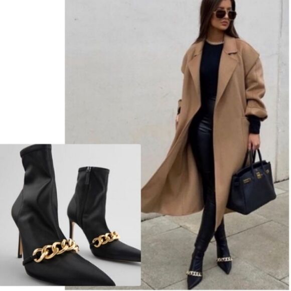 ZARA CHAIN HIGH HEEL ANKLE BOOTS - Picture 4 of 15